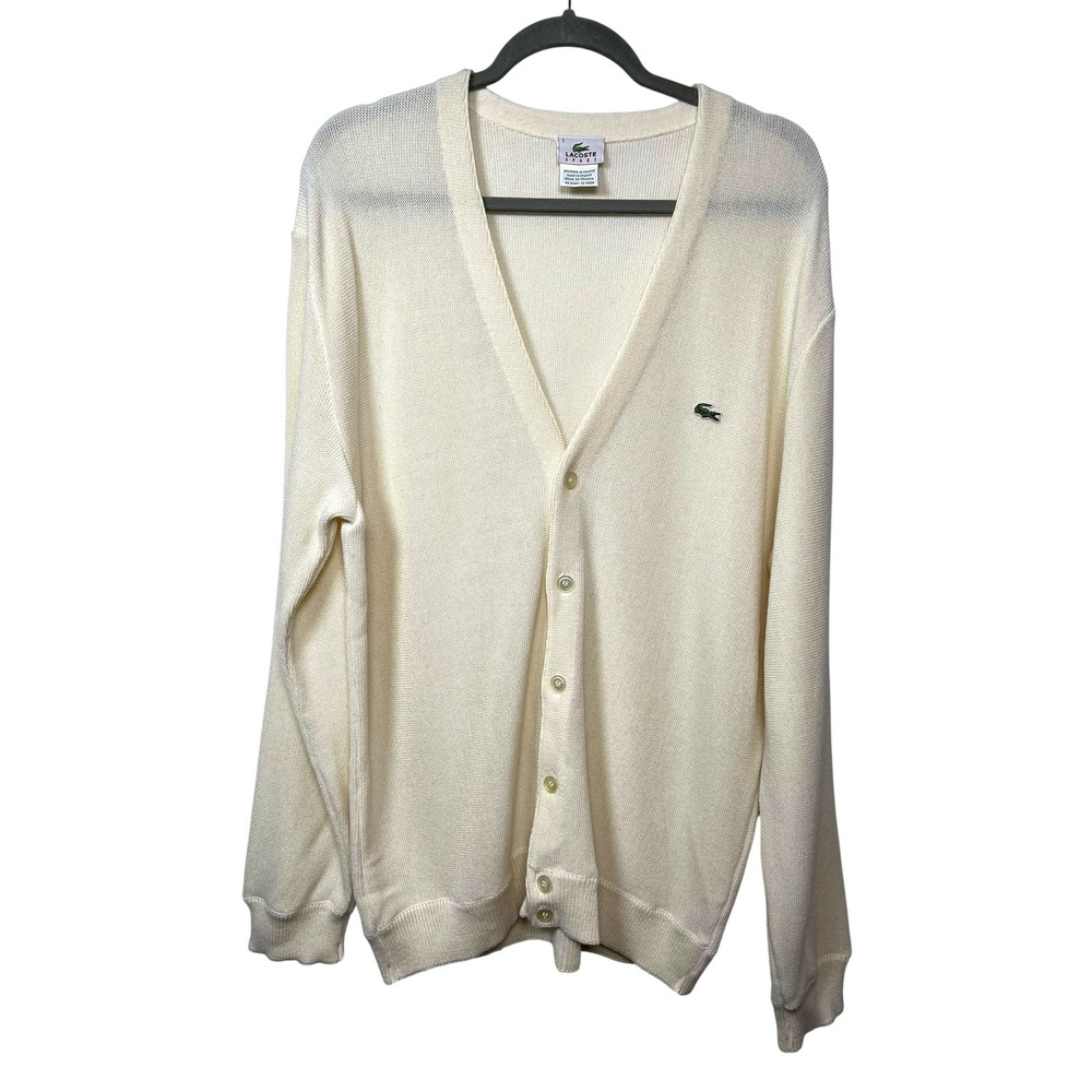 Vintage Chemise Lacoste Made in France Wool Blend Cardigan Cream Size 7 XXL